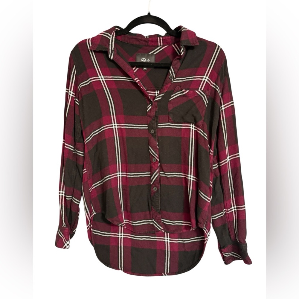 Rails Hunter Plaid Button Down Shirt Burgundy Black Ivory Size XS Super Soft - Picture 3 of 6
